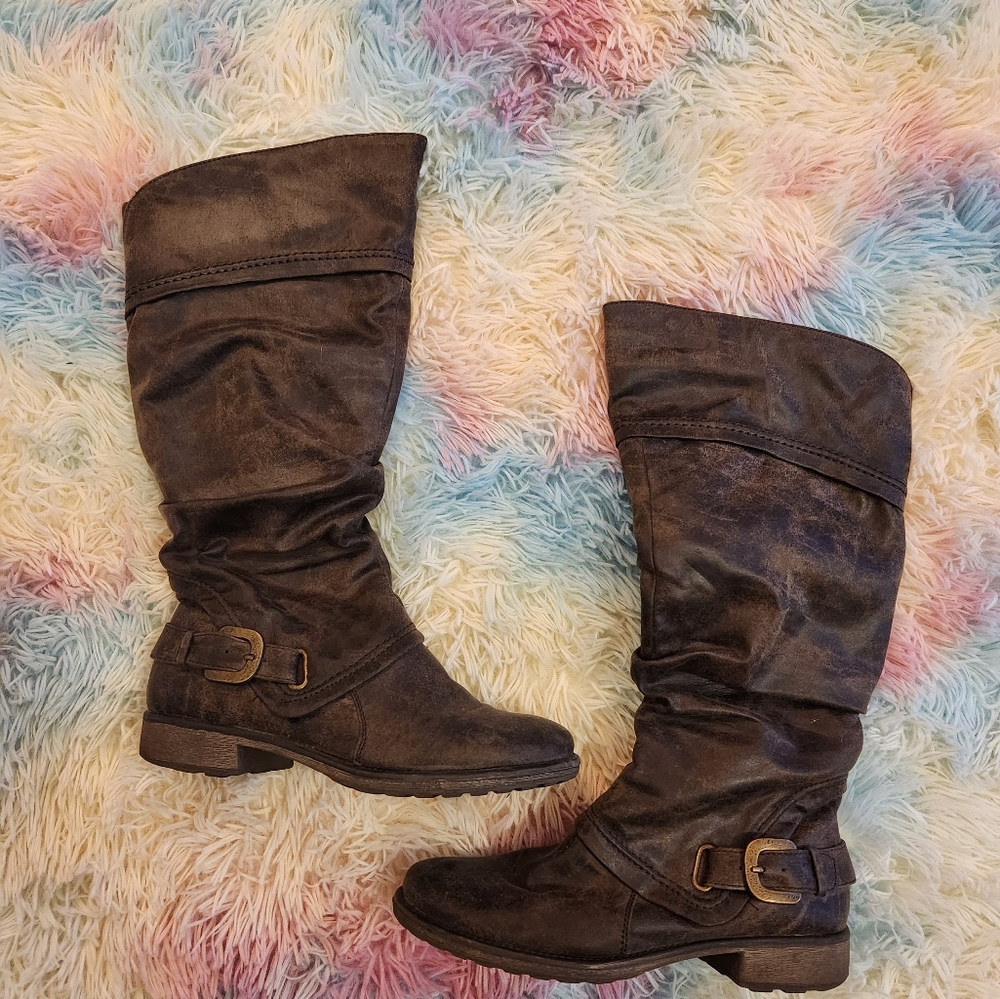 Womens Tall Boots Size 7.5 Brown BareTraps side zip 16"
